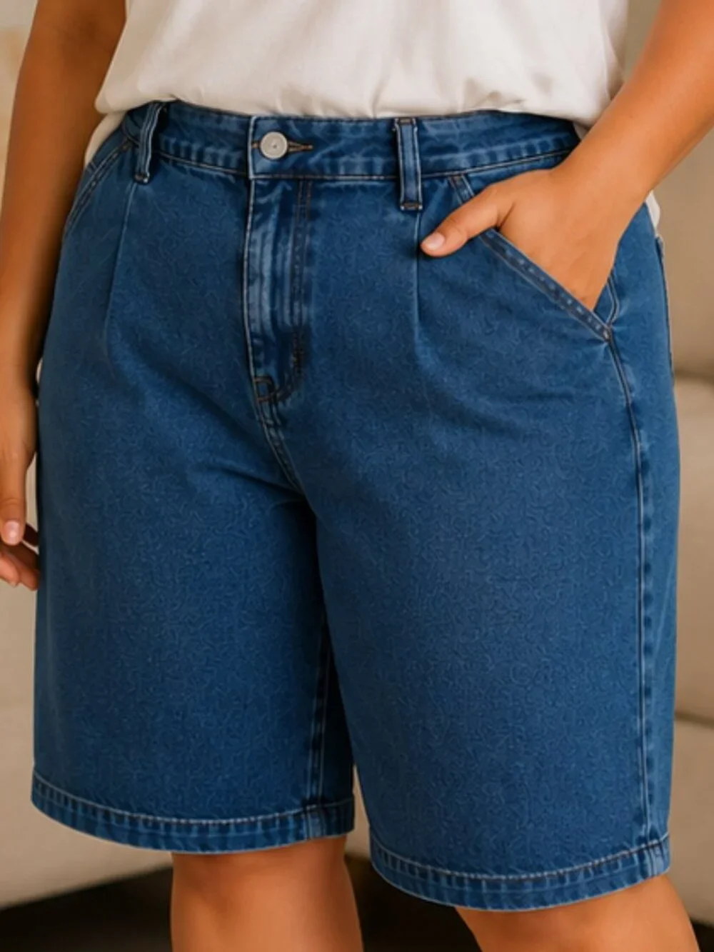 Venezia Classic Denim Bermuda Shorts | High-Rise Relaxed Fit | Plus Size 26